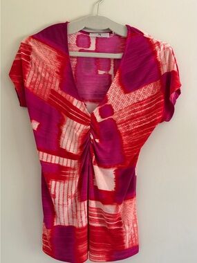 Natori Women's Knot-Front Short Sleeve Top - Pink & Red Size: S. MSRP: $79